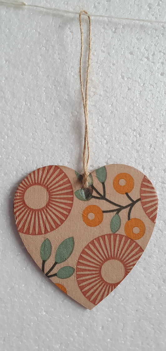 Decoupage Small Heart Brown Orange Retro Window Hanging Home Decor Gift