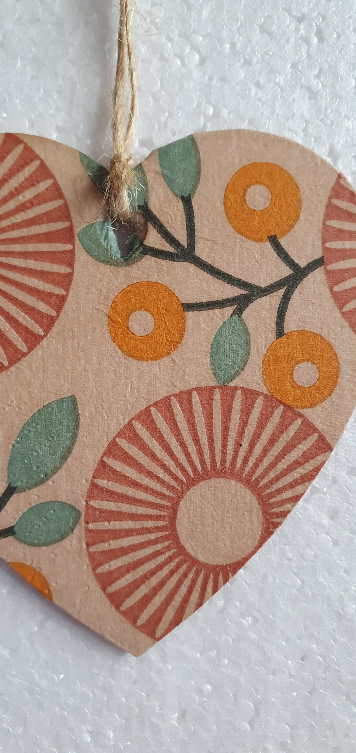 Decoupage Small Heart Brown Orange Retro Window Hanging Home Decor Gift