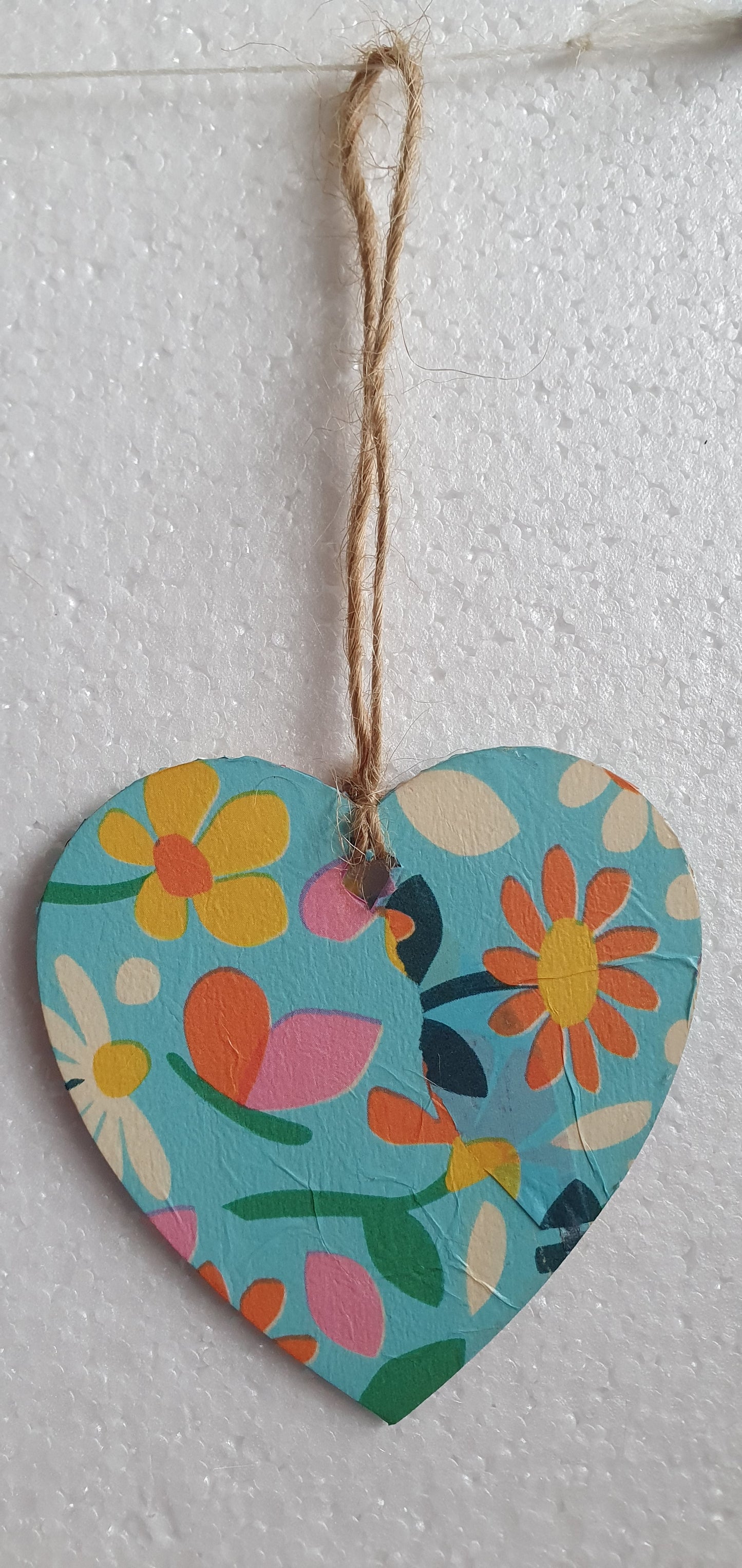 Decoupage Small Heart Floral Blue Pink Yellow Window Hanging Home Decor Gift
