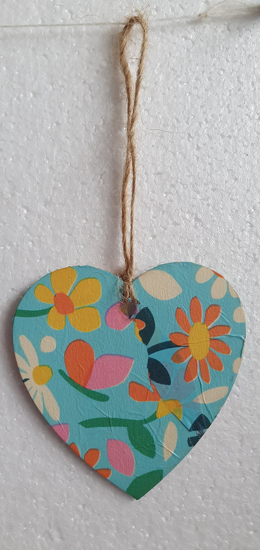 Decoupage Small Heart Floral Blue Pink Yellow Window Hanging Home Decor Gift