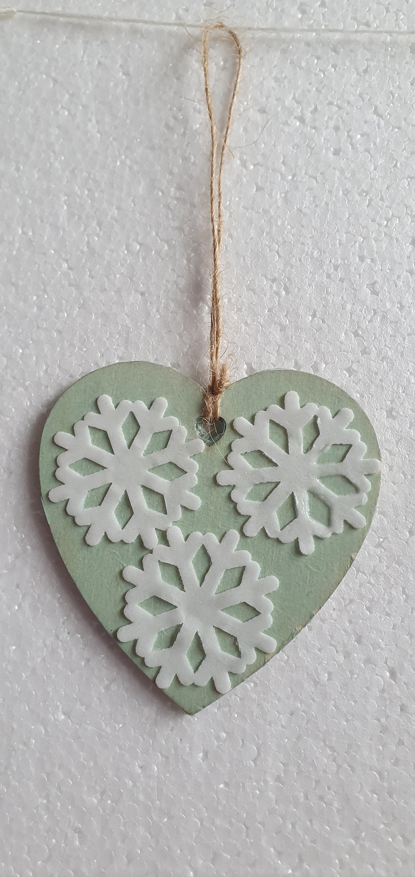 Decoupage Small Heart Set Of 3 Blue Green Gold Snowflakes Christmas Window Hanging Home Decor Gift