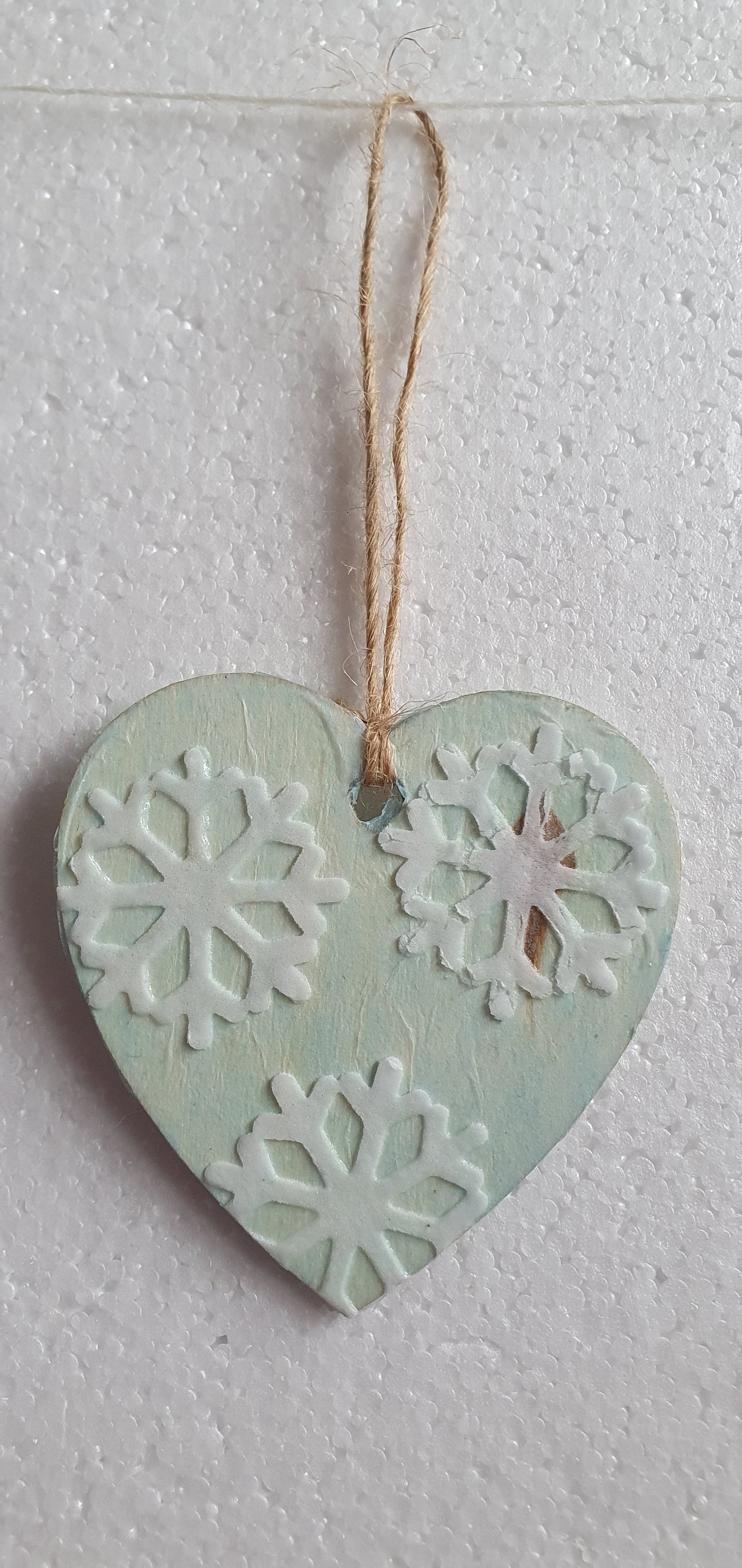 Decoupage Small Heart Set Of 3 Blue Green Gold Snowflakes Christmas Window Hanging Home Decor Gift