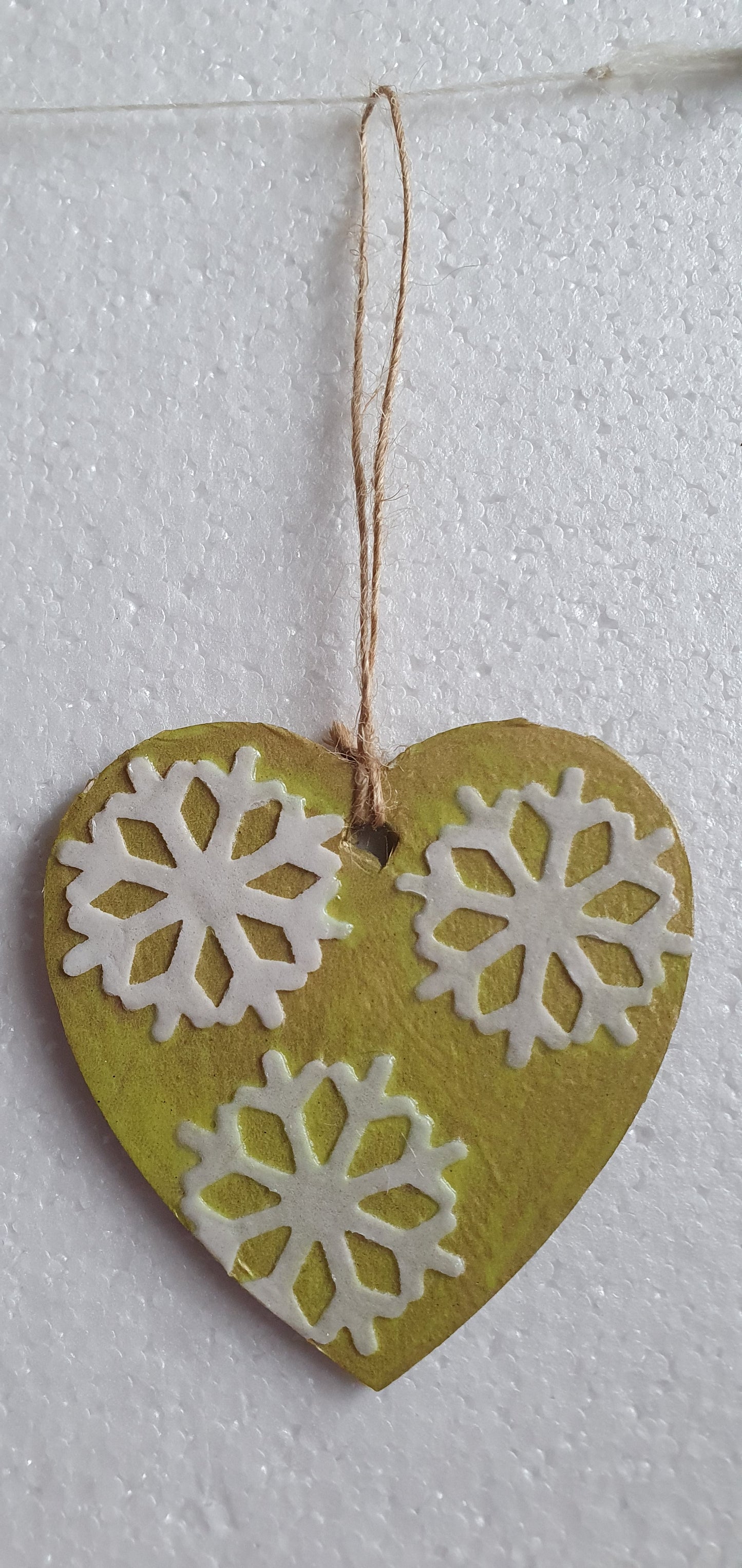 Decoupage Small Heart Set Of 3 Blue Green Gold Snowflakes Christmas Window Hanging Home Decor Gift