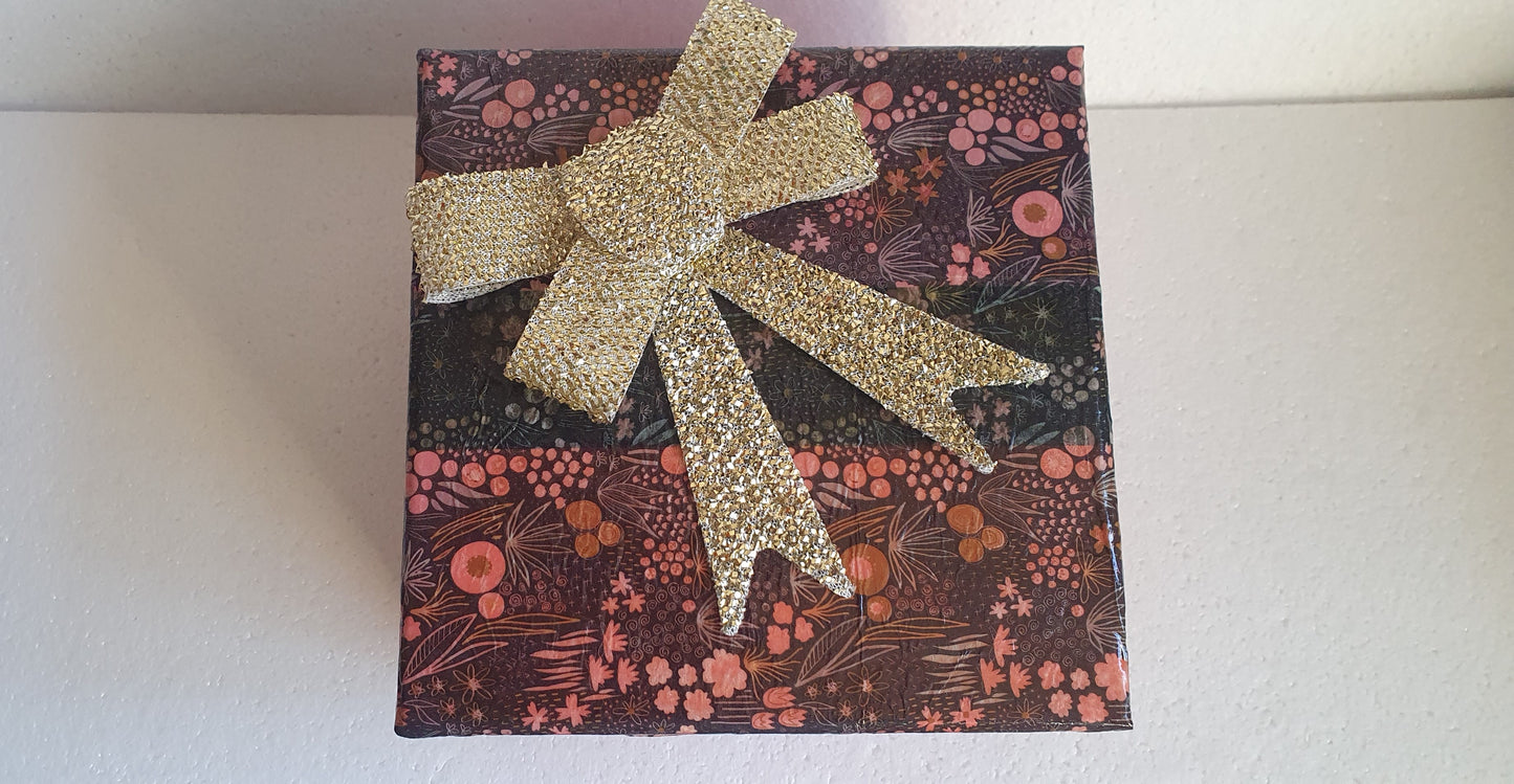 Square Floral Pink Black Orange Gold Trinket Gift Box Hand Decorated Decor Gift