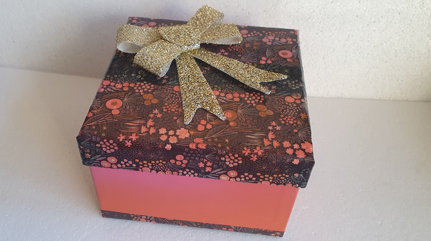 Square Floral Pink Black Orange Gold Trinket Gift Box Hand Decorated Decor Gift