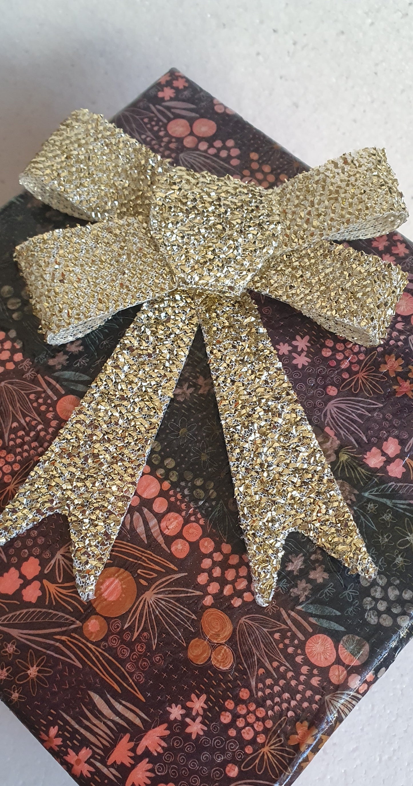 Square Floral Pink Black Orange Gold Trinket Gift Box Hand Decorated Decor Gift