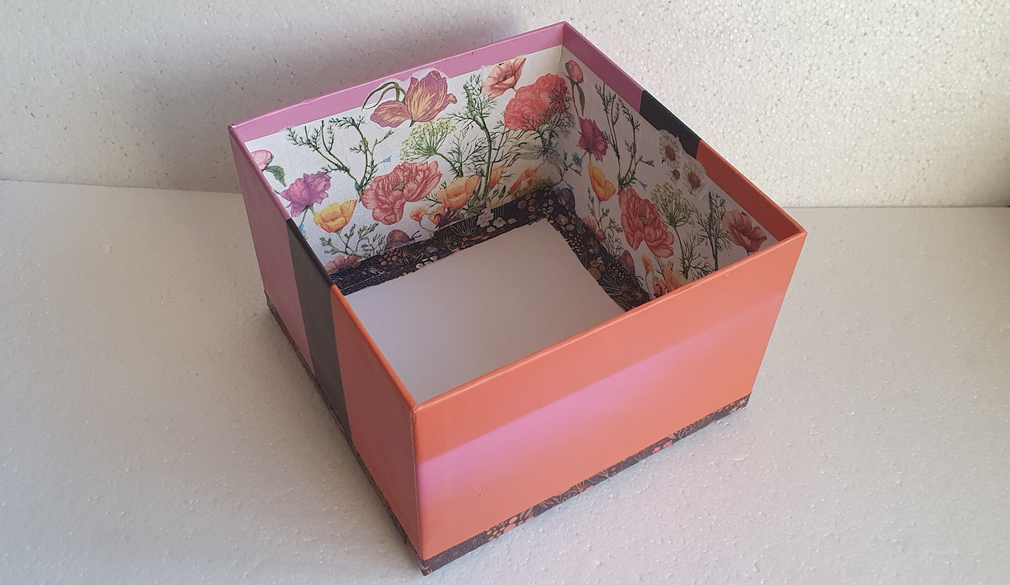Square Floral Pink Black Orange Gold Trinket Gift Box Hand Decorated Decor Gift