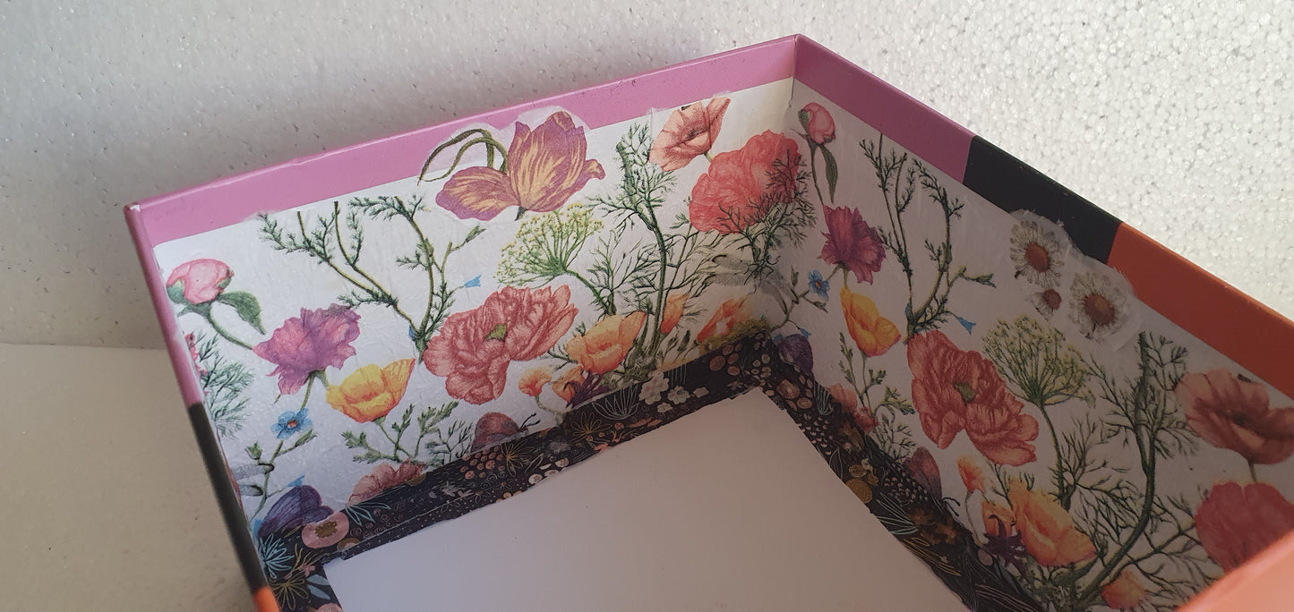 Square Floral Pink Black Orange Gold Trinket Gift Box Hand Decorated Decor Gift