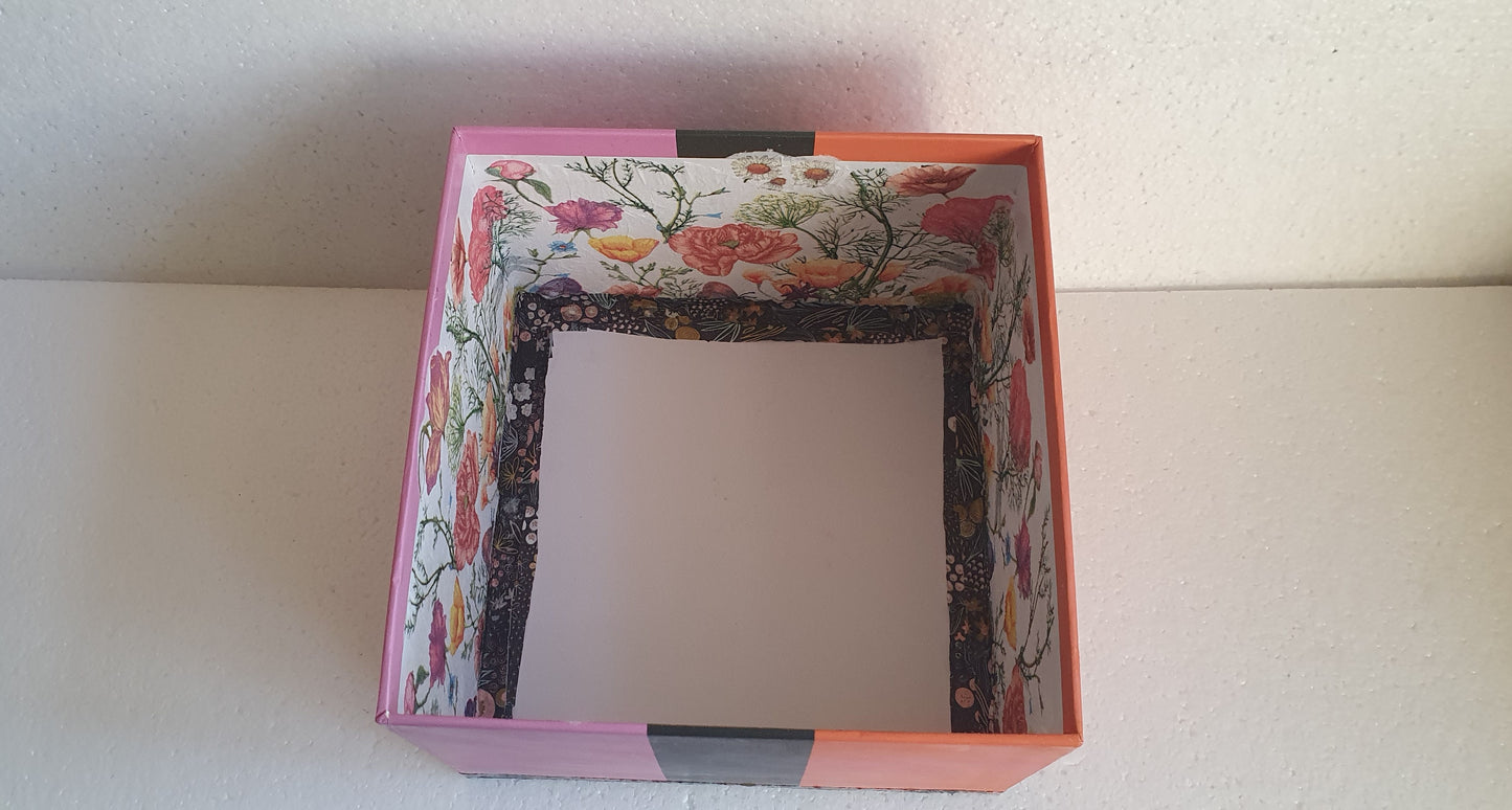 Square Floral Pink Black Orange Gold Trinket Gift Box Hand Decorated Decor Gift