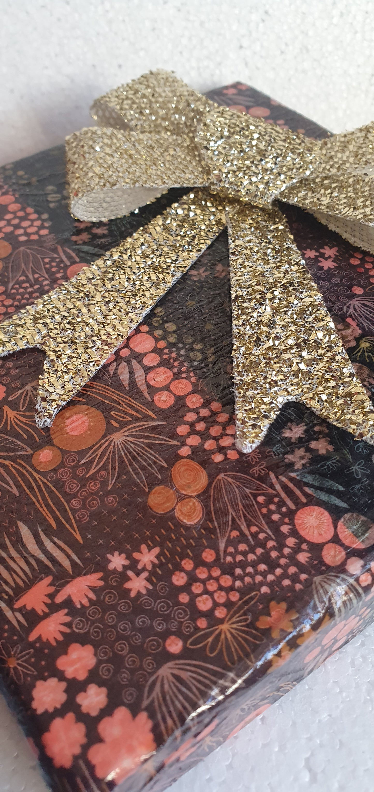 Square Floral Pink Black Orange Gold Trinket Gift Box Hand Decorated Decor Gift