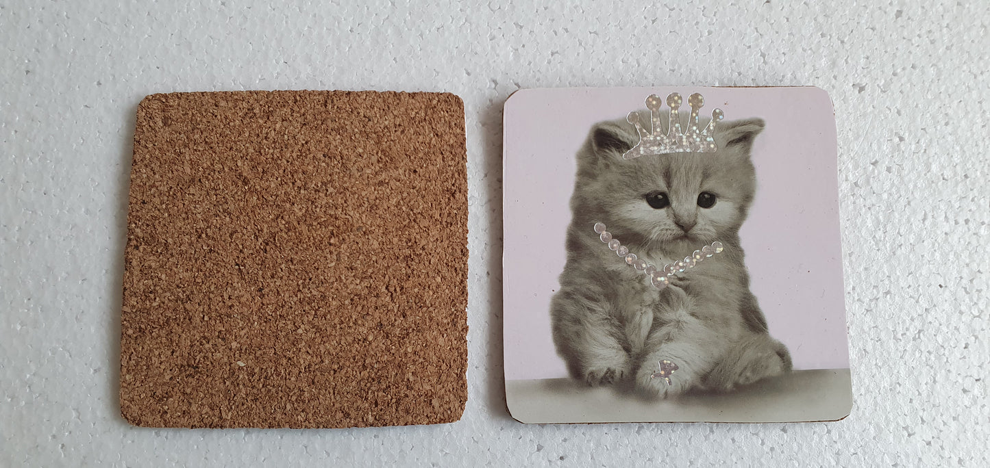 Single Mix And Match Coaster Sparkly Kitten Pink Grey Home Decor Gift