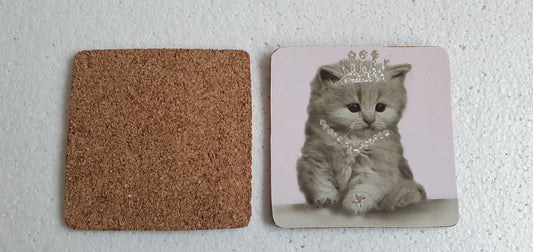Single Mix And Match Coaster Sparkly Kitten Pink Grey Home Decor Gift