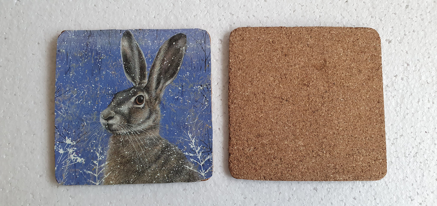 Single Mix And Match Coaster Winter Hare Rabbit Blue Home Decor Gift