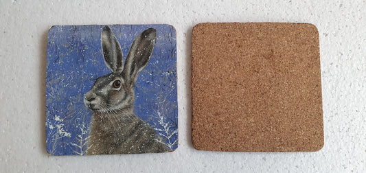 Single Mix And Match Coaster Winter Hare Rabbit Blue Home Decor Gift