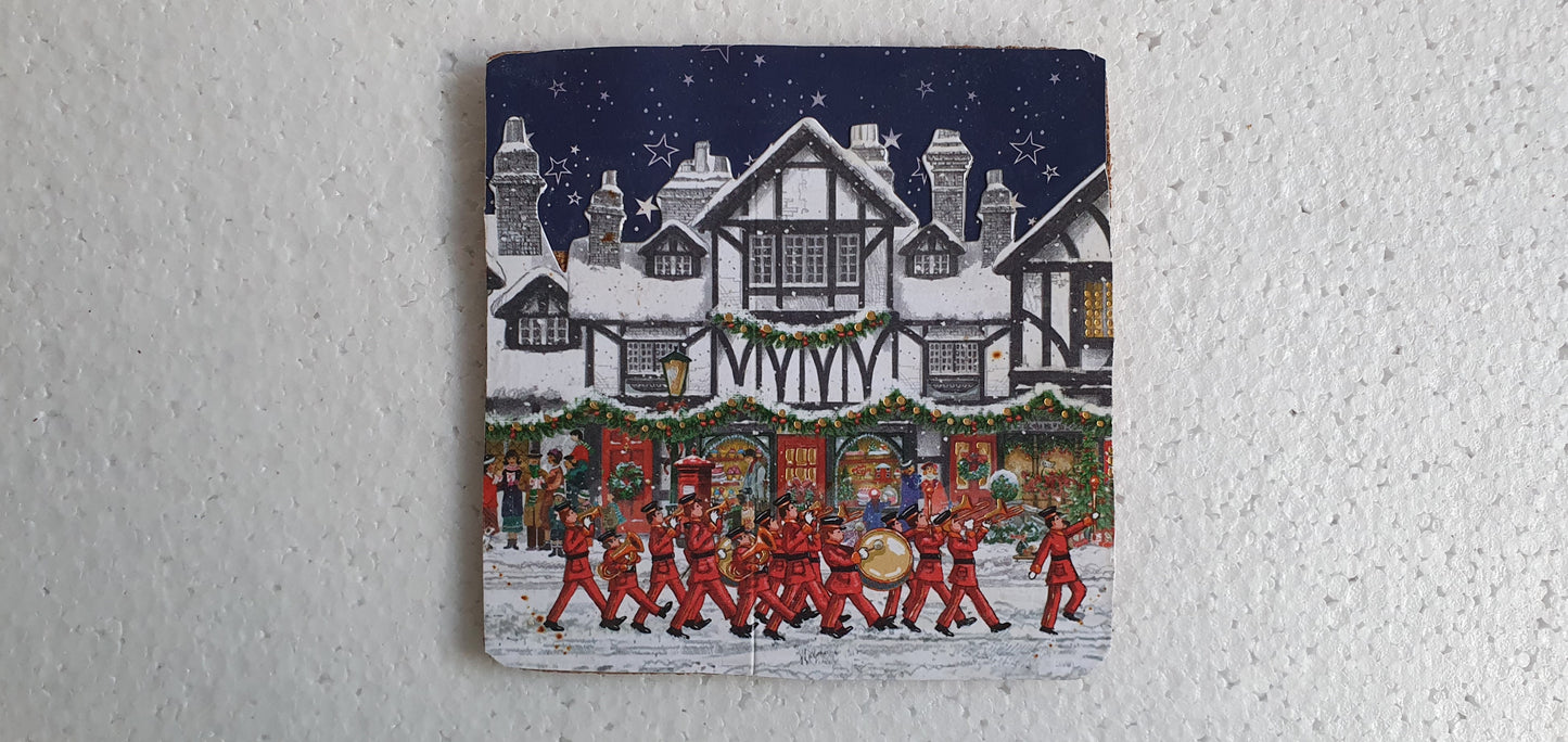 Tudor Buildings Street Scene Winter Decoupage Coasters Set Of Four Home Decor Gift