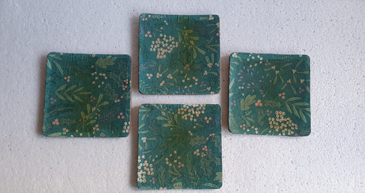 Coasters Flowers Mistletoe Green Winter Decoupage Set Of Three Home Decor Gift
