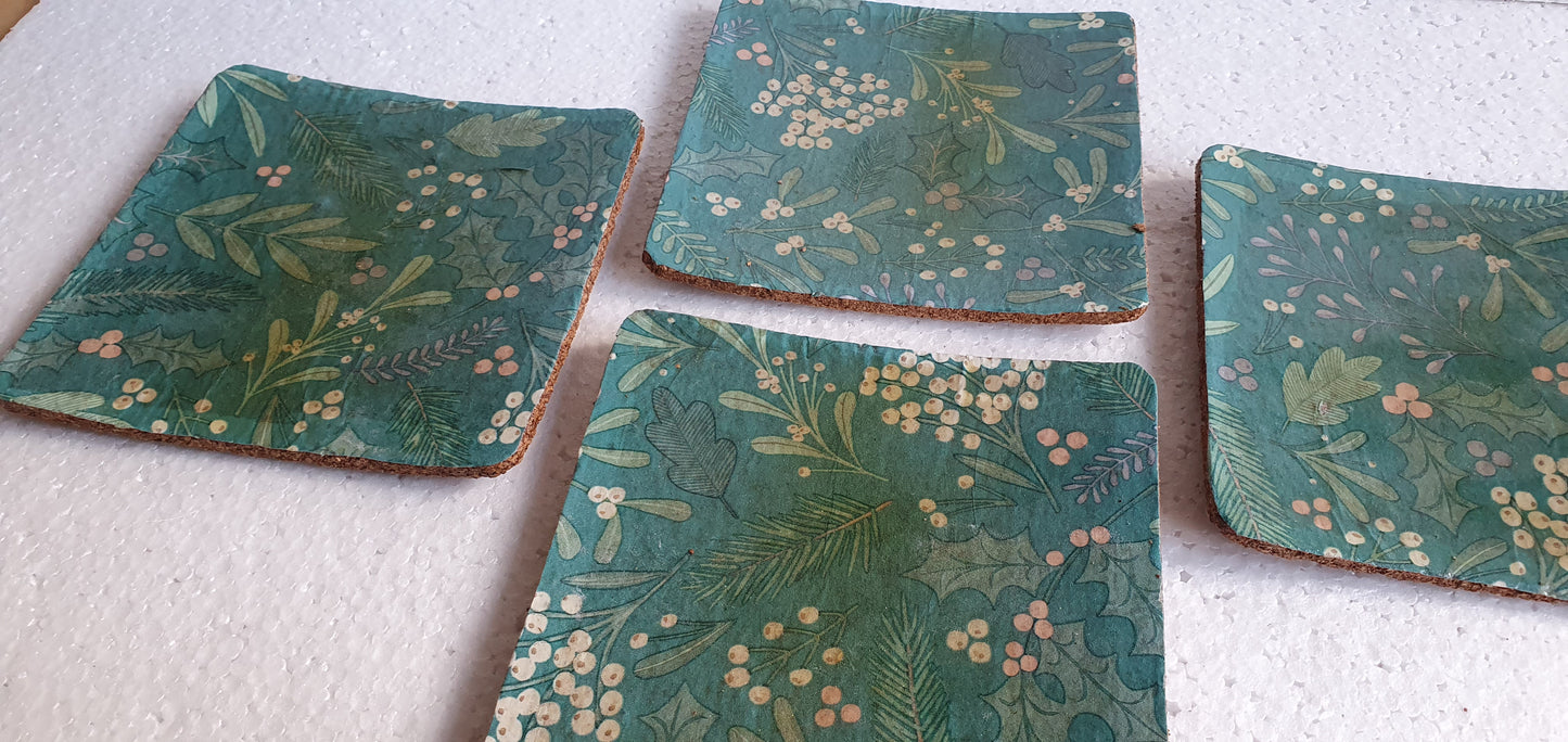 Coasters Flowers Mistletoe Green Winter Decoupage Set Of Three Home Decor Gift