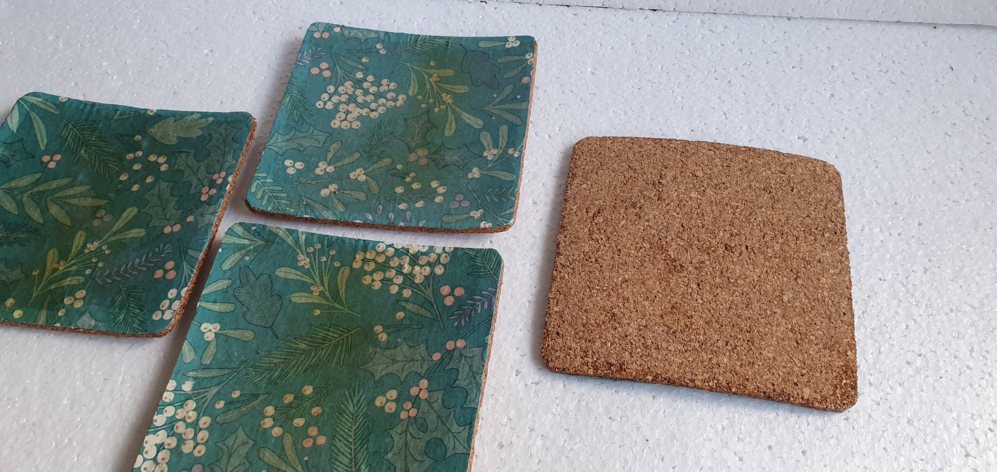 Coasters Flowers Mistletoe Green Winter Decoupage Set Of Three Home Decor Gift