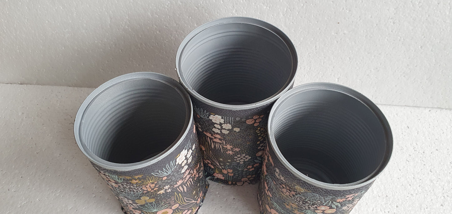 Upcycle Tin Can Artist's Desk Tidy Black Floral Pink Decoupage Hand Decorated Home Decor Gift