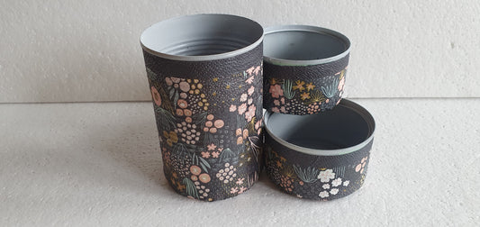 Upcycle Tin Can Desk Tidy Decoupage Black Pink Floral Hand Decorated Home Decor Gift