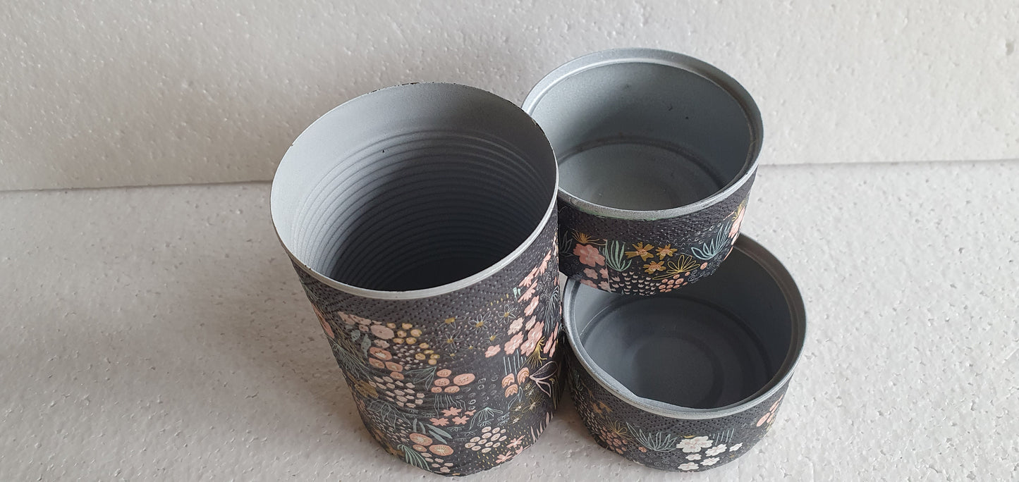 Upcycle Tin Can Desk Tidy Decoupage Black Pink Floral Hand Decorated Home Decor Gift