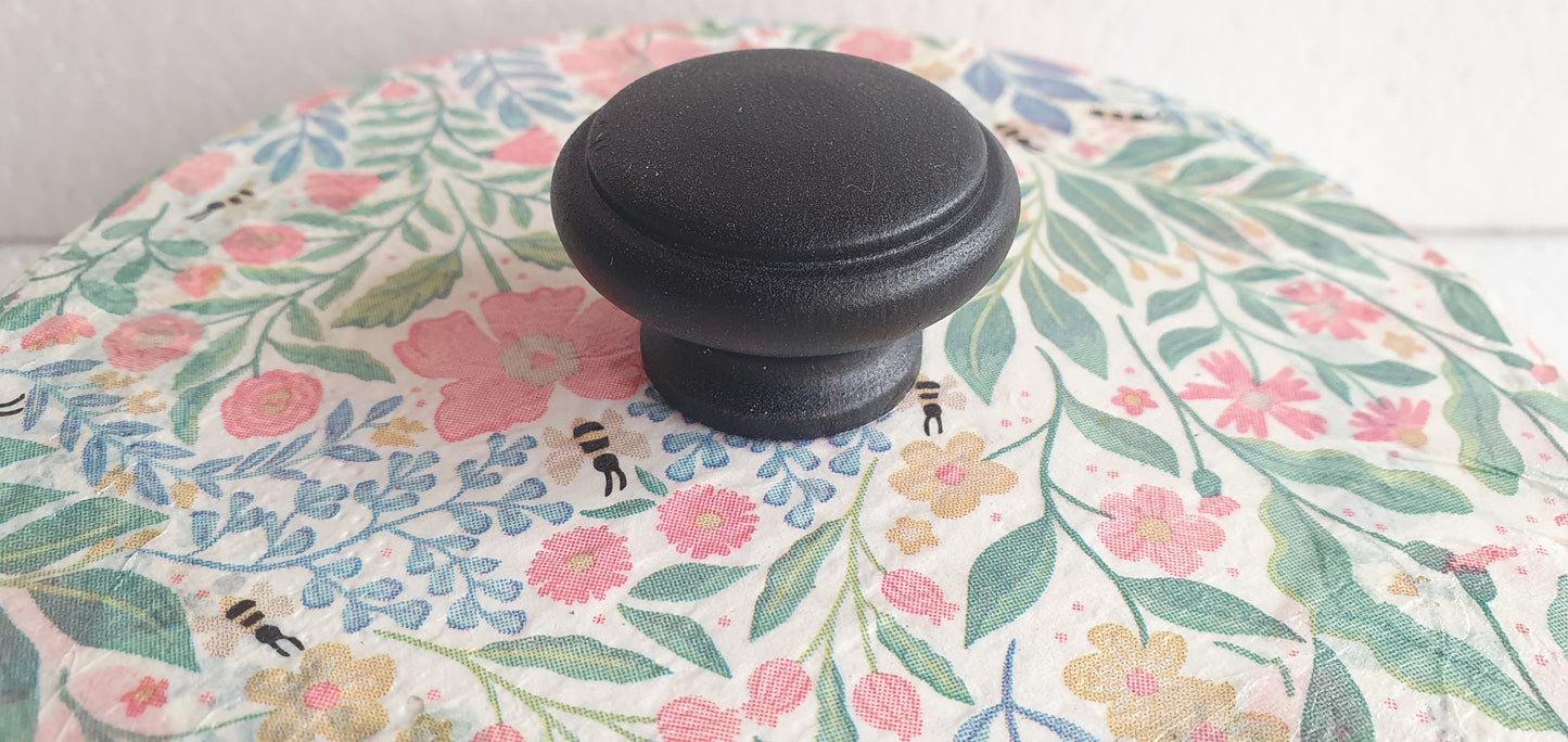 Round Floral Pink Green White Bees Wooden Hand Decorated Jewellery / Trinket Box Decor Gift