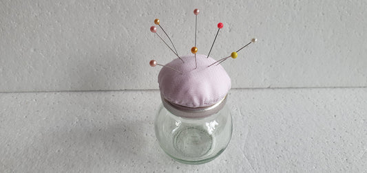 Tiny Hand Decorated Glass Pin Cushion Jar Pink Crafters Gift