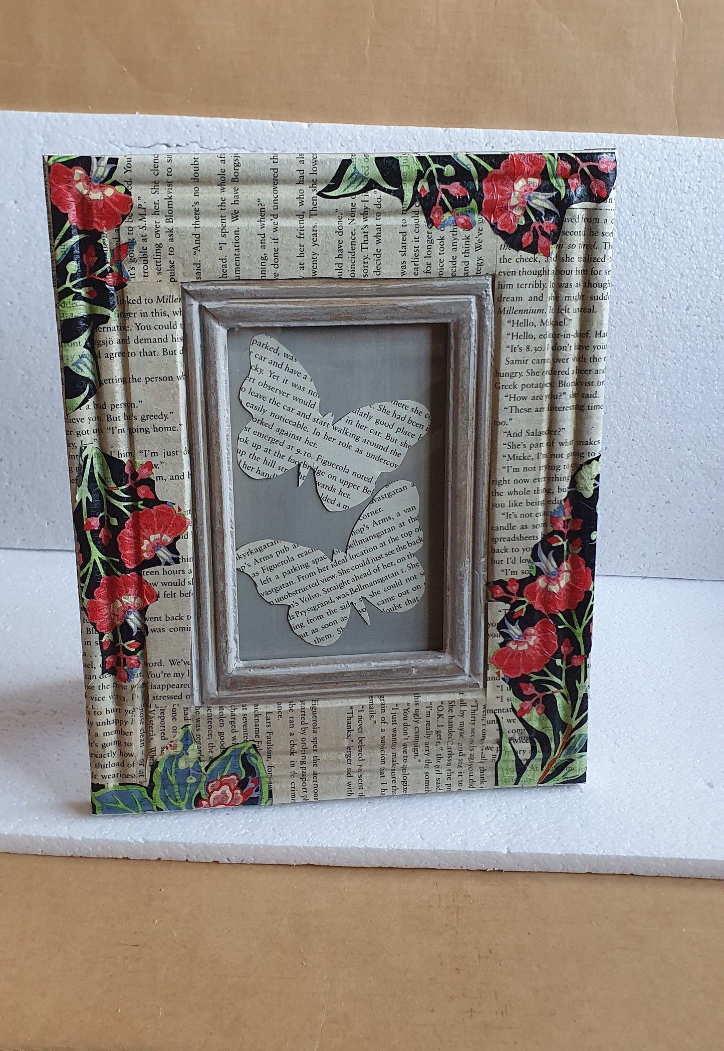 Decoupage Book Page Black Red Floral Abstract Photo Frame Home Decor Gift