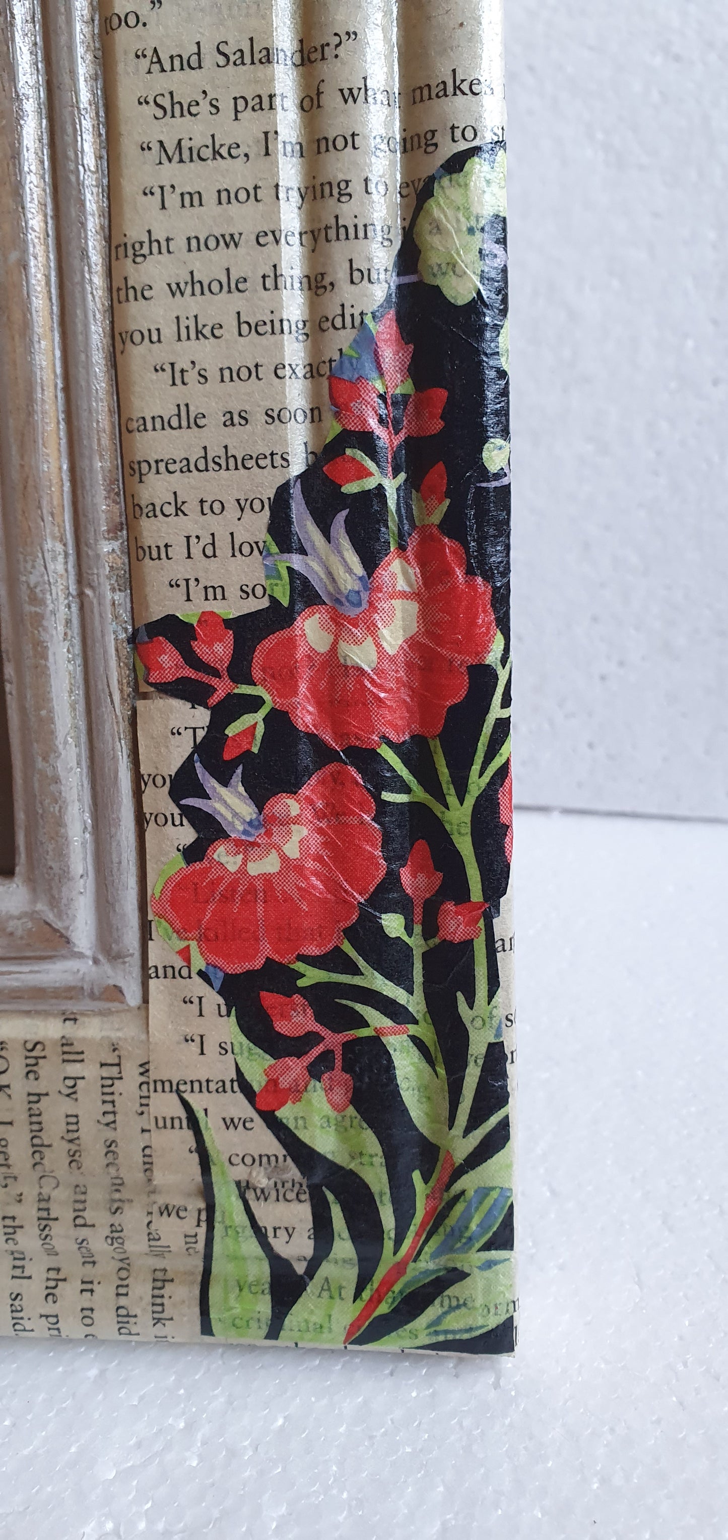 Decoupage Book Page Black Red Floral Abstract Photo Frame Home Decor Gift