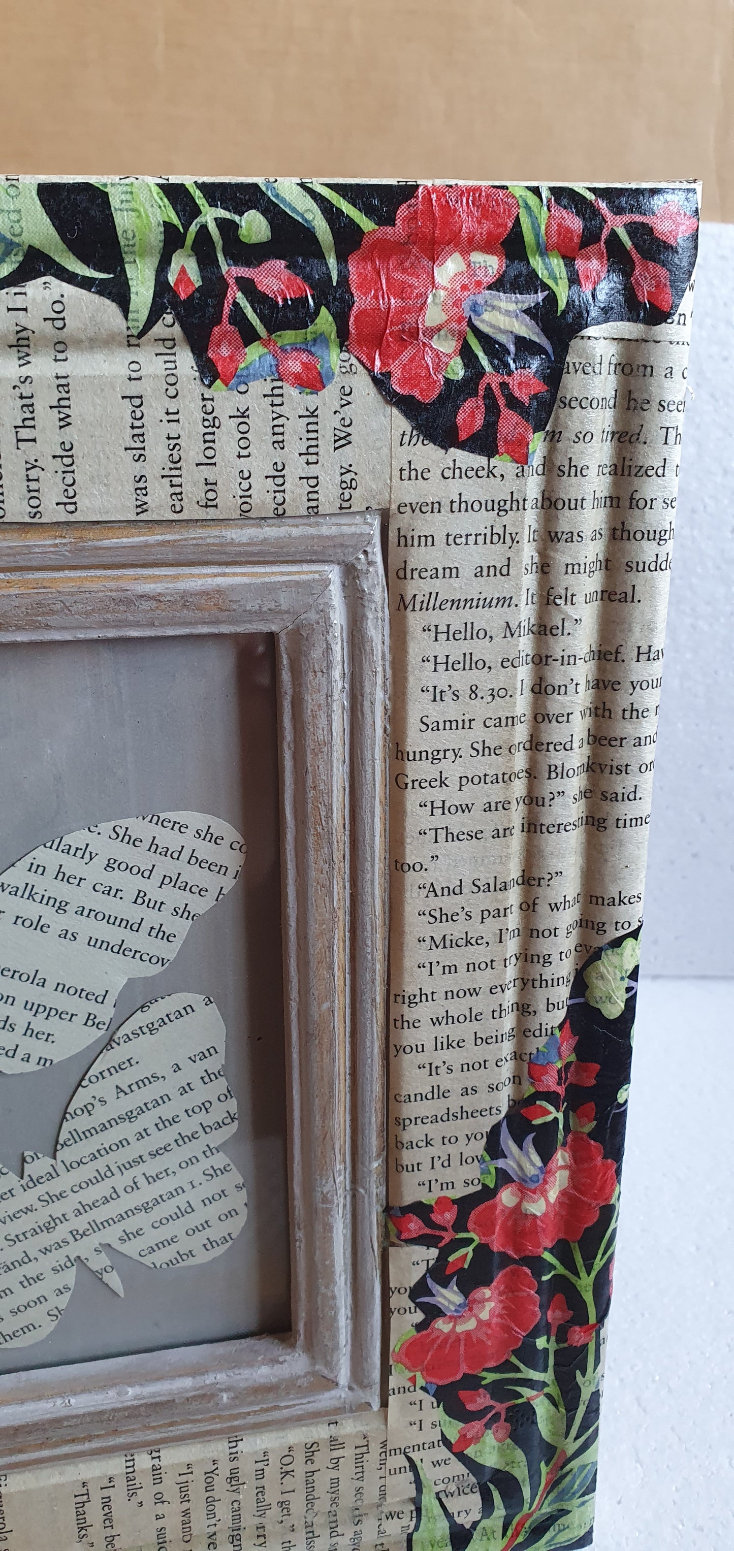 Decoupage Book Page Black Red Floral Abstract Photo Frame Home Decor Gift