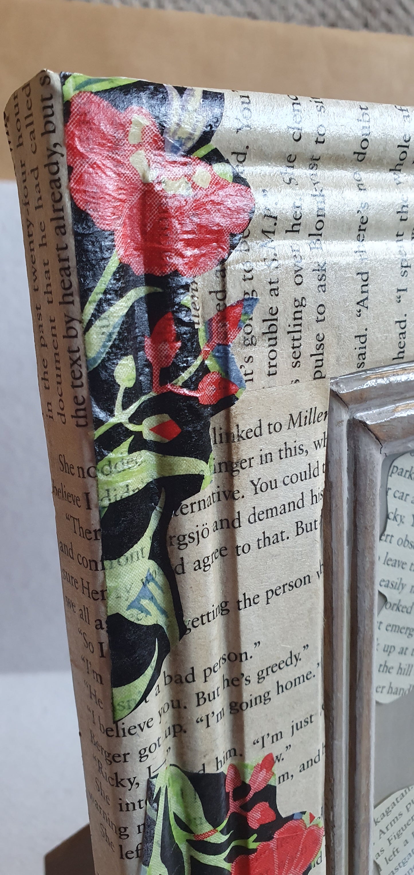 Decoupage Book Page Black Red Floral Abstract Photo Frame Home Decor Gift