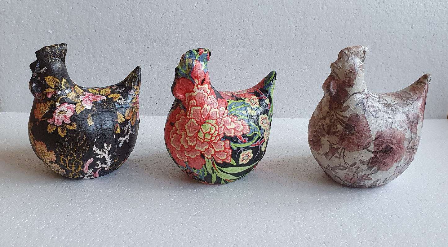 Hand Decorated Ceramic Floral Chicken Pink White Gift
