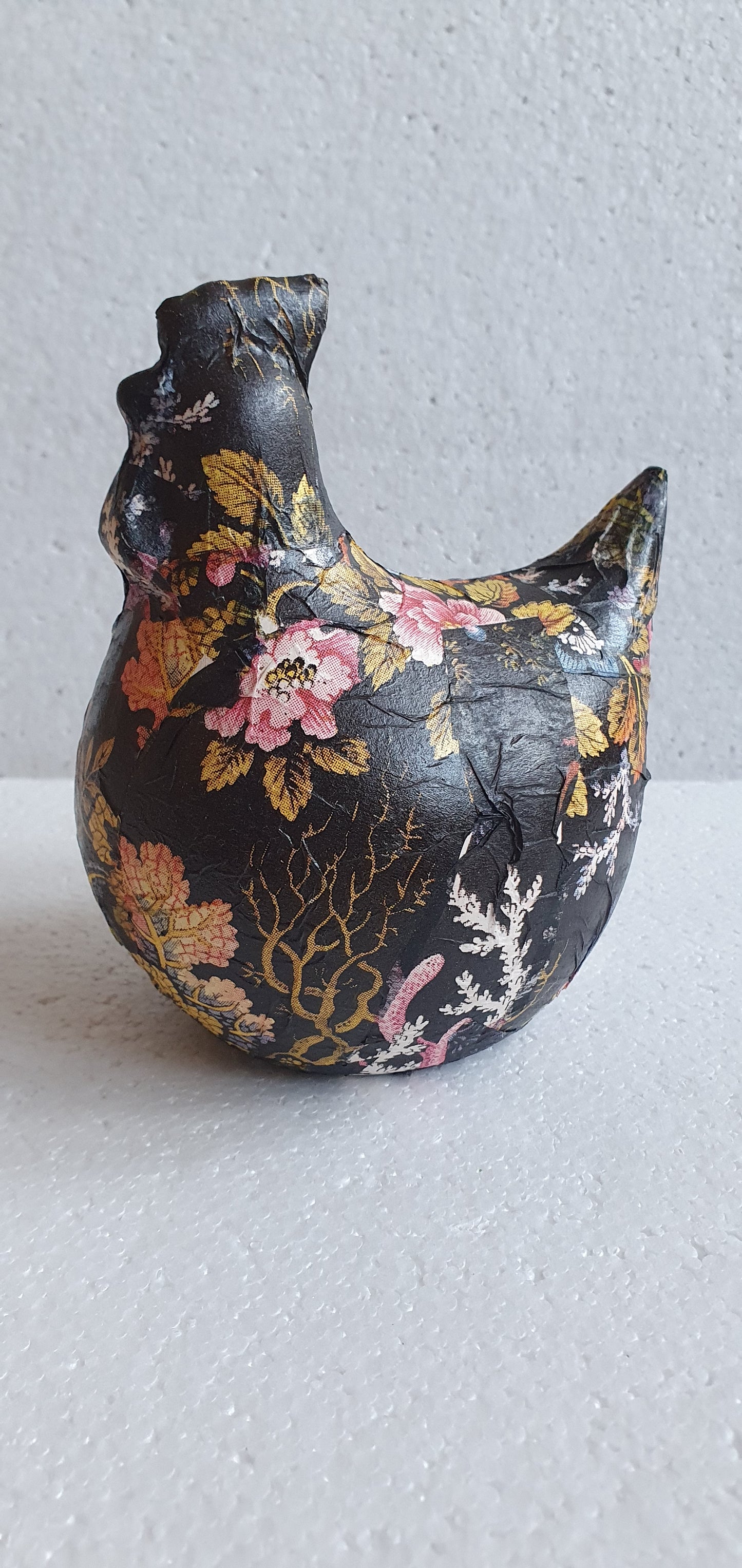 Hand Decorated Ceramic Floral Chicken Black Pink Blue Yellow Gift