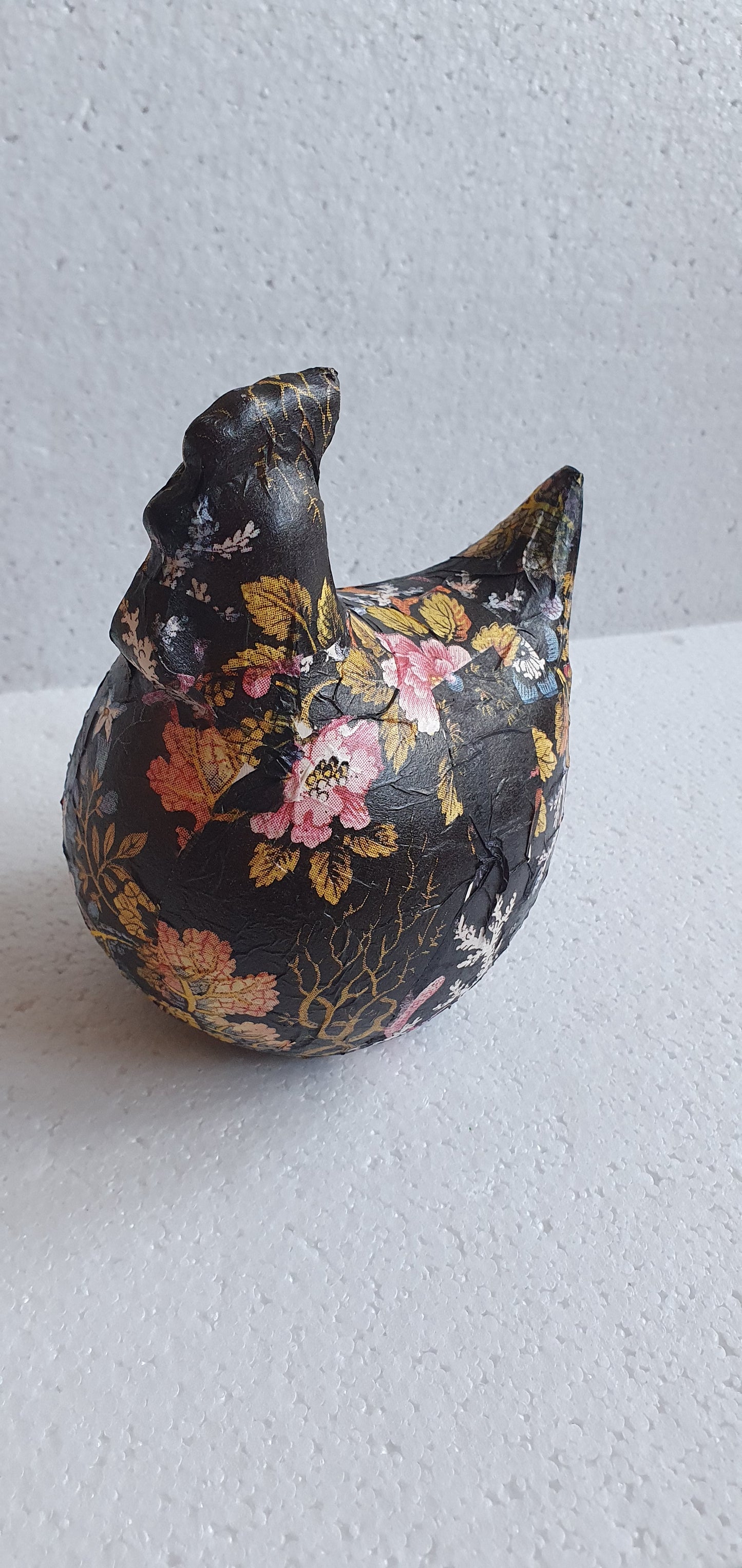 Hand Decorated Ceramic Floral Chicken Black Pink Blue Yellow Gift