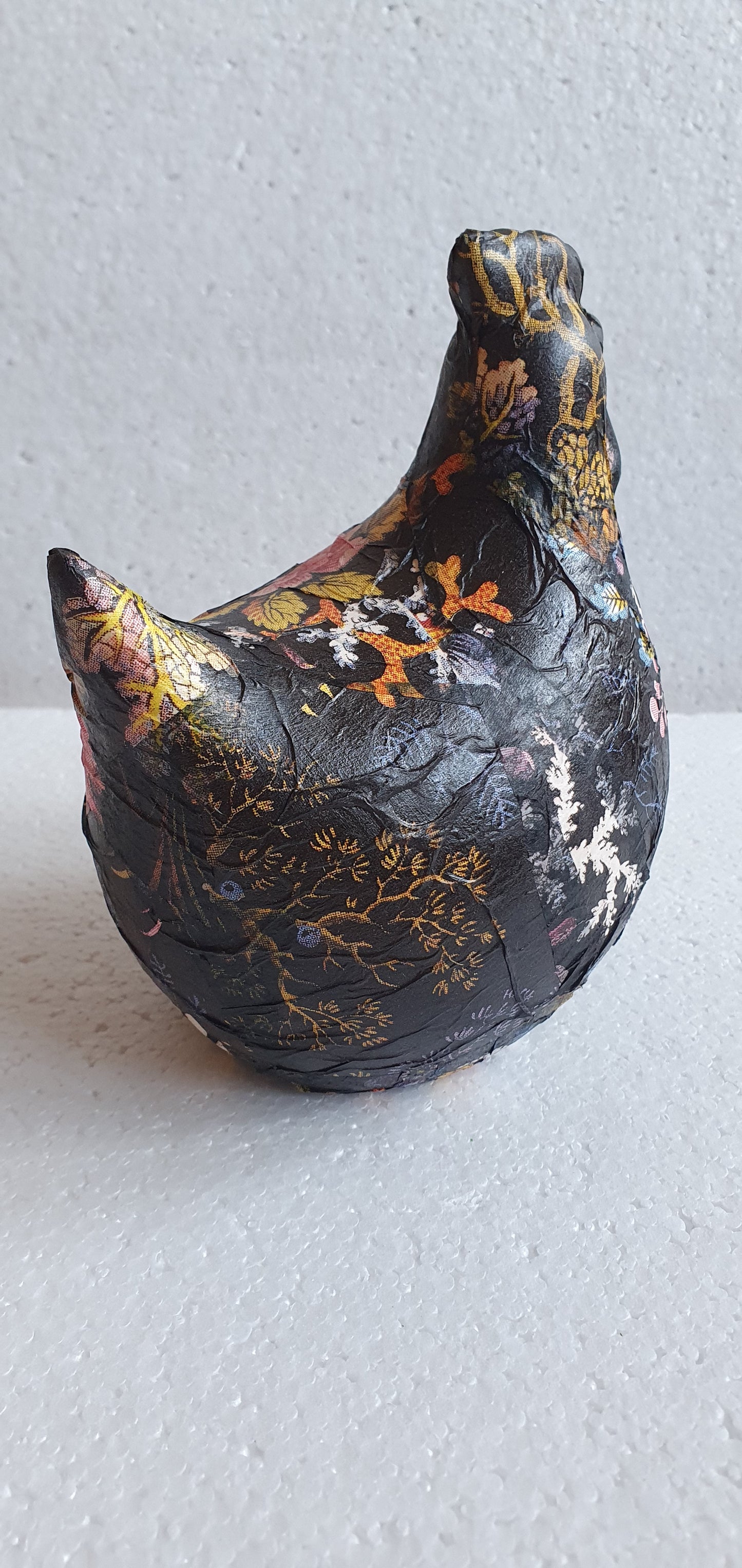 Hand Decorated Ceramic Floral Chicken Black Pink Blue Yellow Gift
