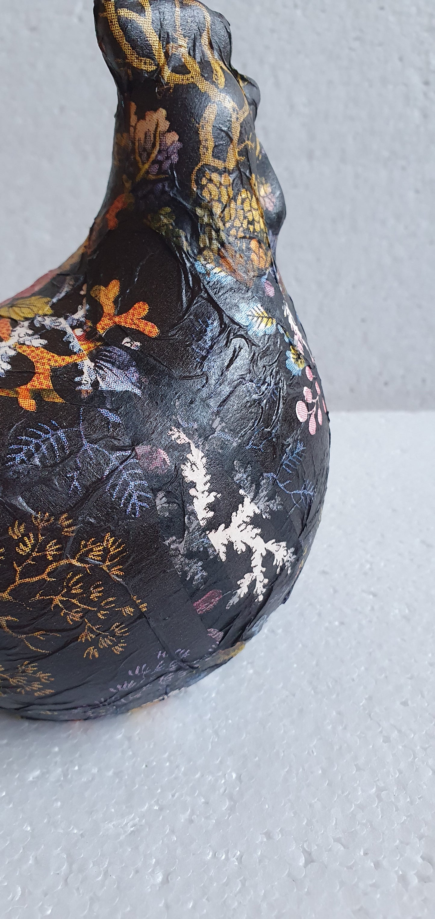 Hand Decorated Ceramic Floral Chicken Black Pink Blue Yellow Gift