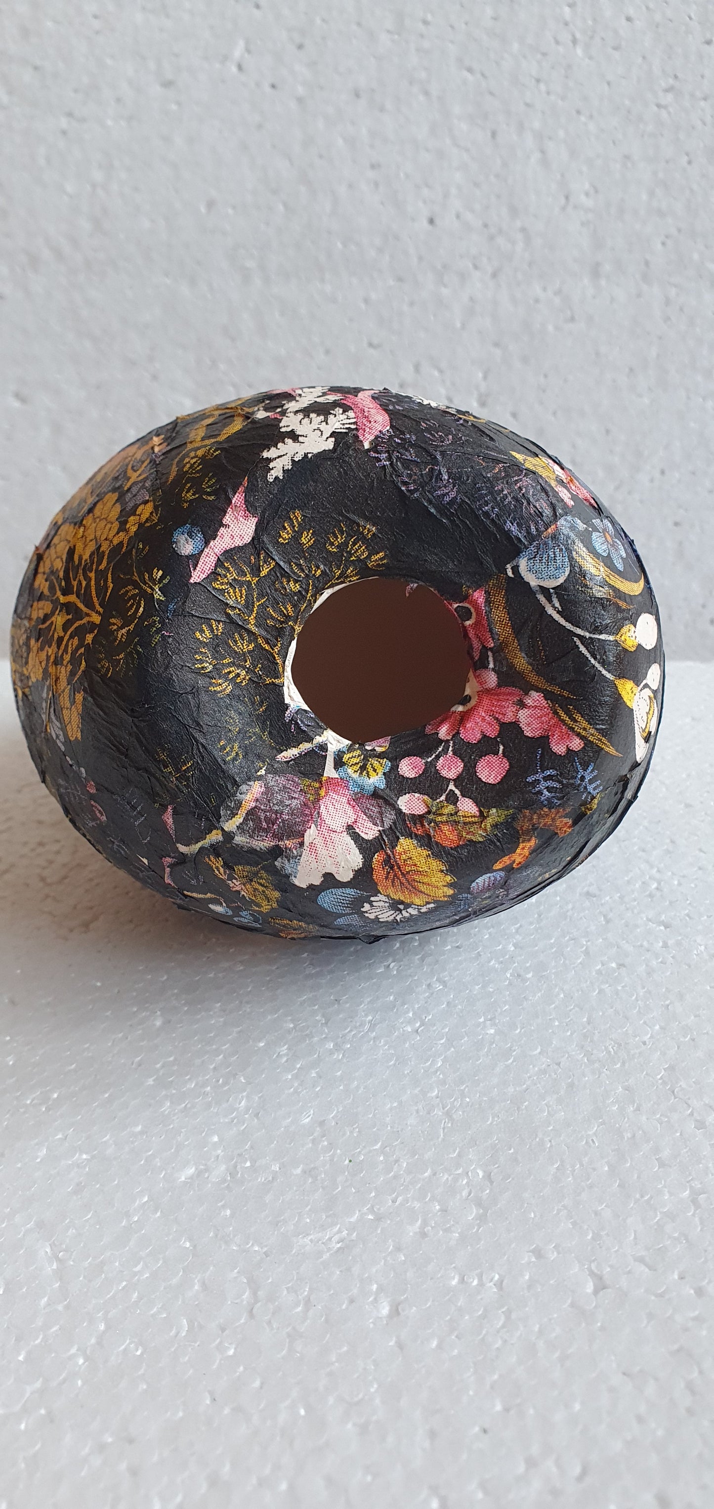 Hand Decorated Ceramic Floral Chicken Black Pink Blue Yellow Gift
