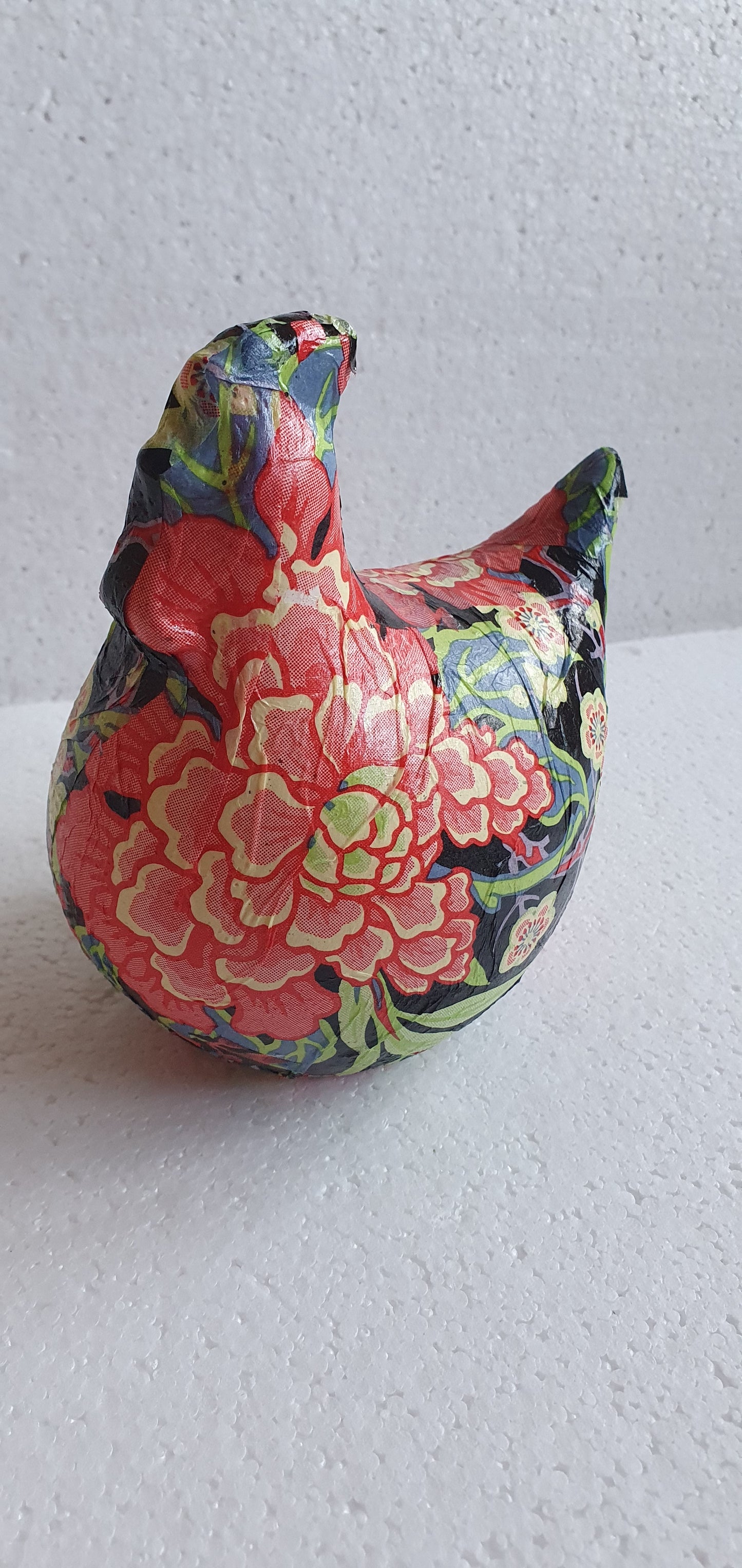 Hand Decorated Ceramic Floral Chicken Black Red Green Gift