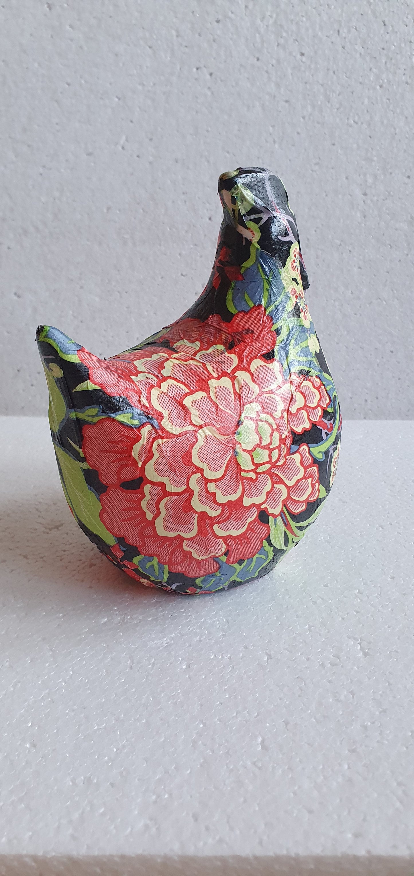 Hand Decorated Ceramic Floral Chicken Black Red Green Gift