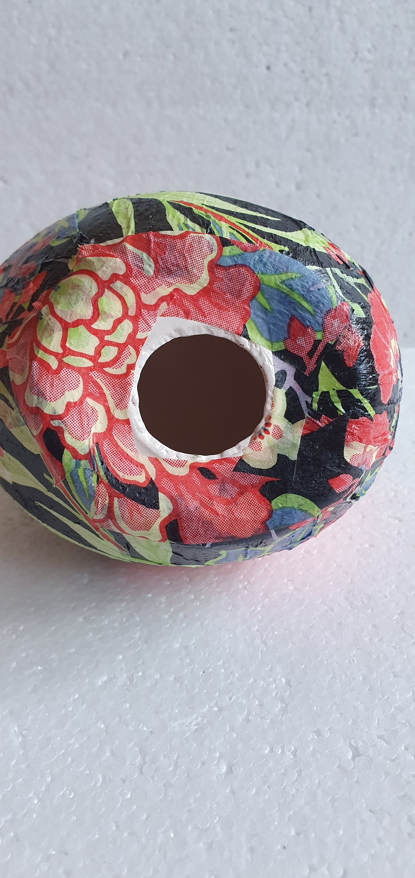 Hand Decorated Ceramic Floral Chicken Black Red Green Gift