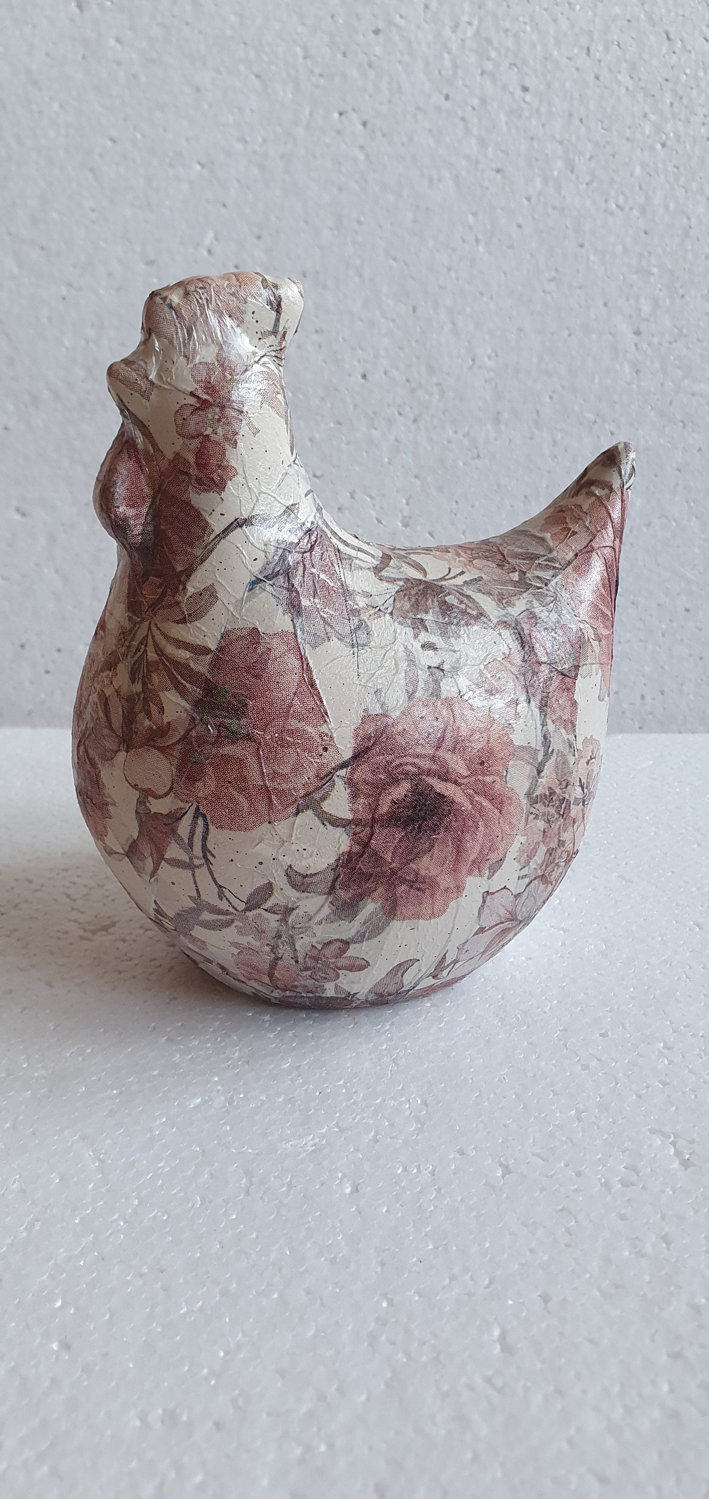 Hand Decorated Ceramic Floral Chicken Pink White Gift