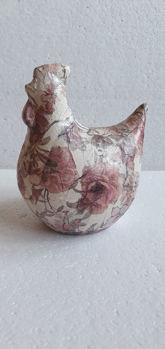 Hand Decorated Ceramic Floral Chicken Pink White Gift
