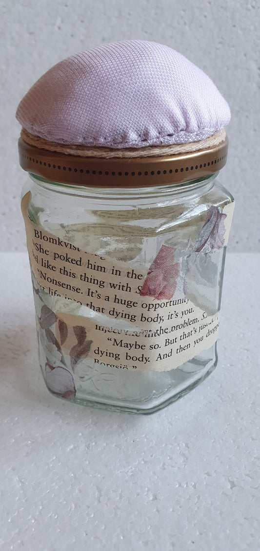 Hand Decorated Glass Pin Cushion Jar Pink Book Pages Crafters Gift