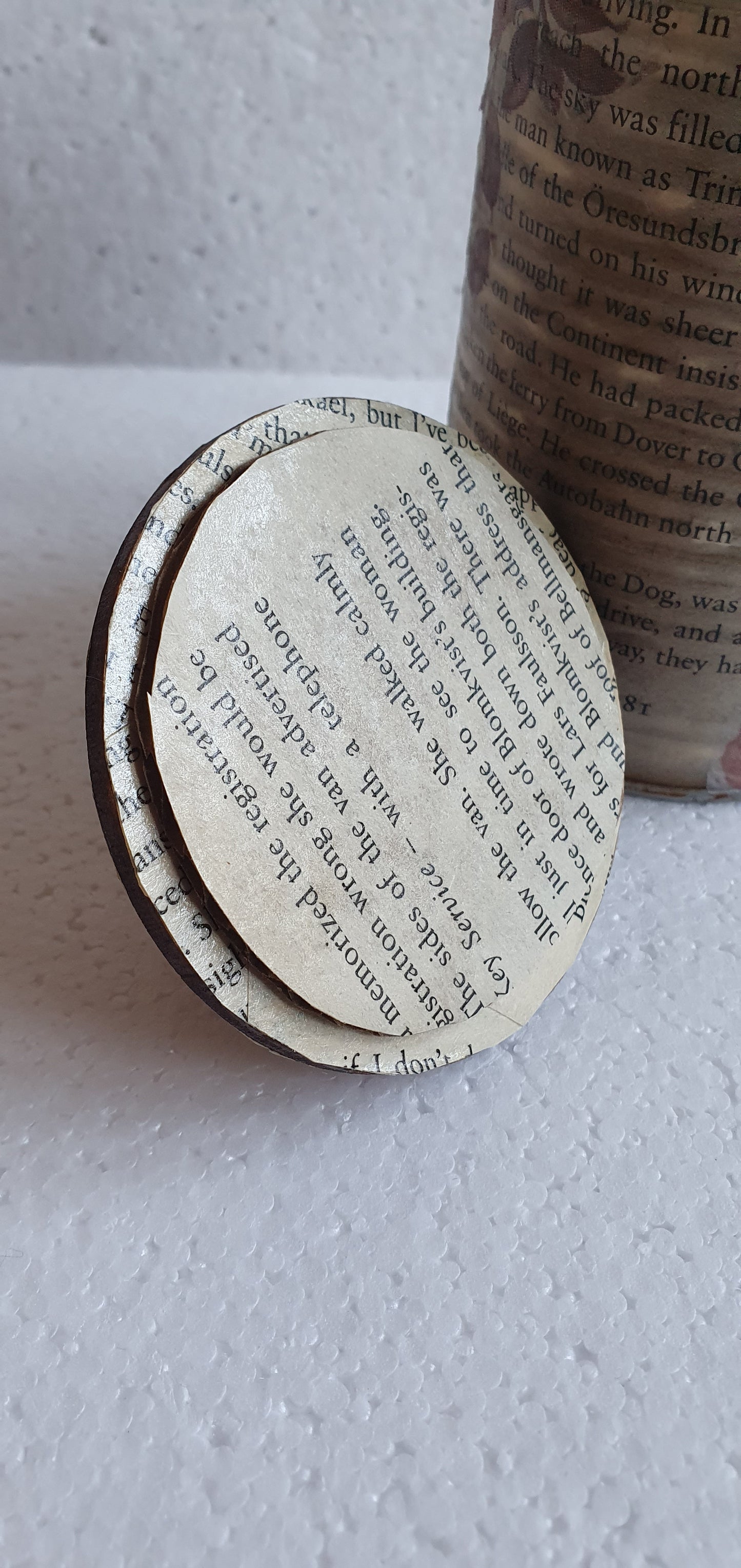 Upcycle Tin Can Storage Jar With Lid Book Page Pink Floral Decoupage Home Decor Gift