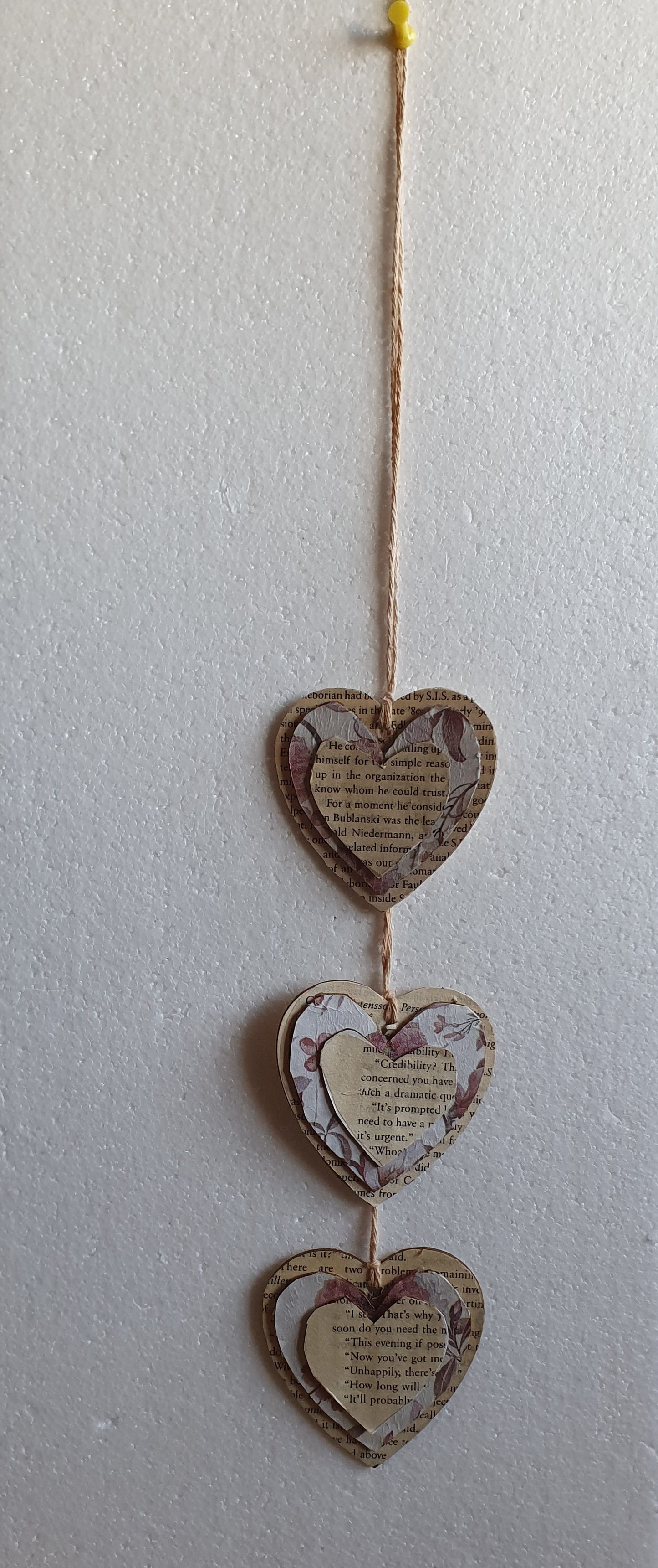 Decoupage Book Page Floral Hearts Wall Hanging Home Decor Gift