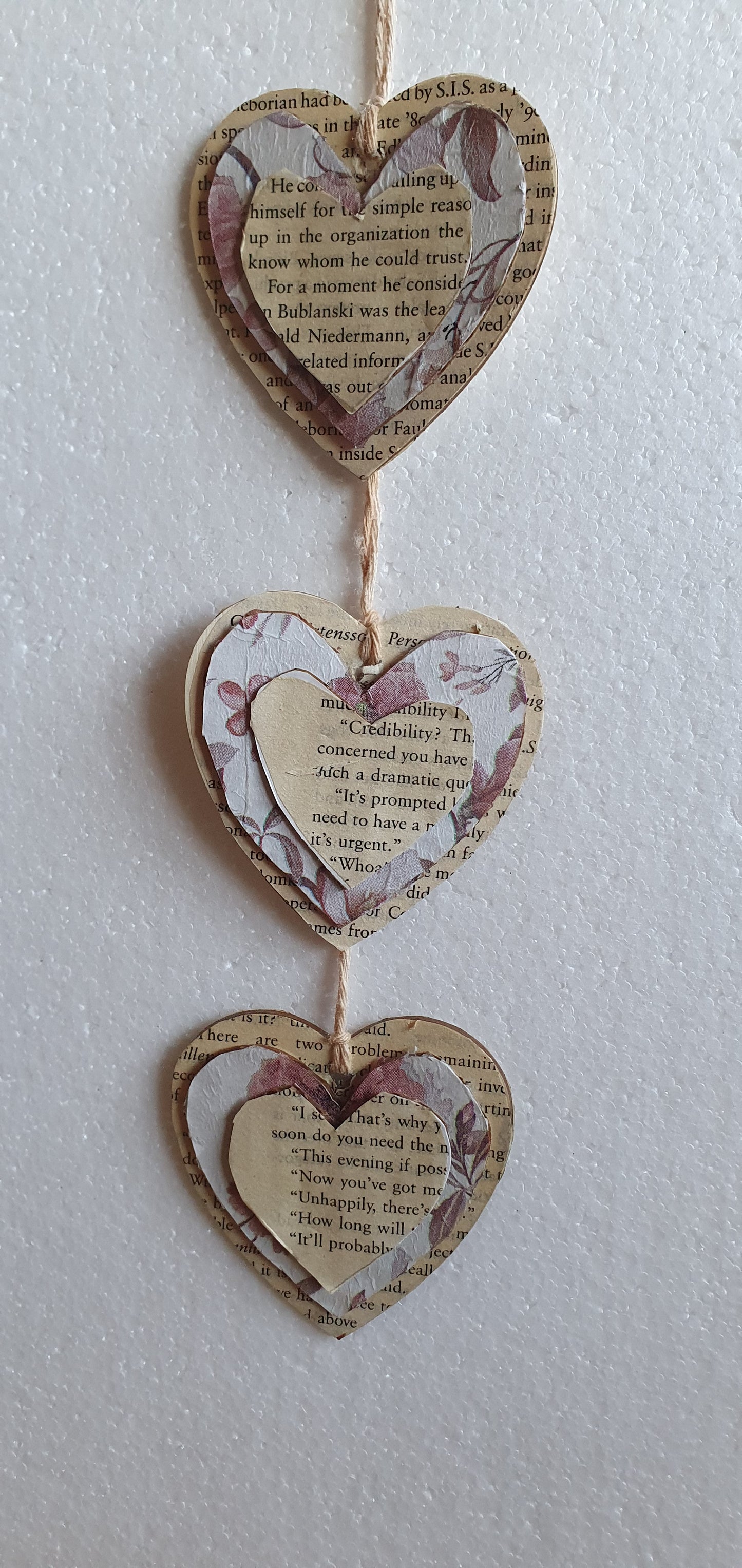 Decoupage Book Page Floral Hearts Wall Hanging Home Decor Gift