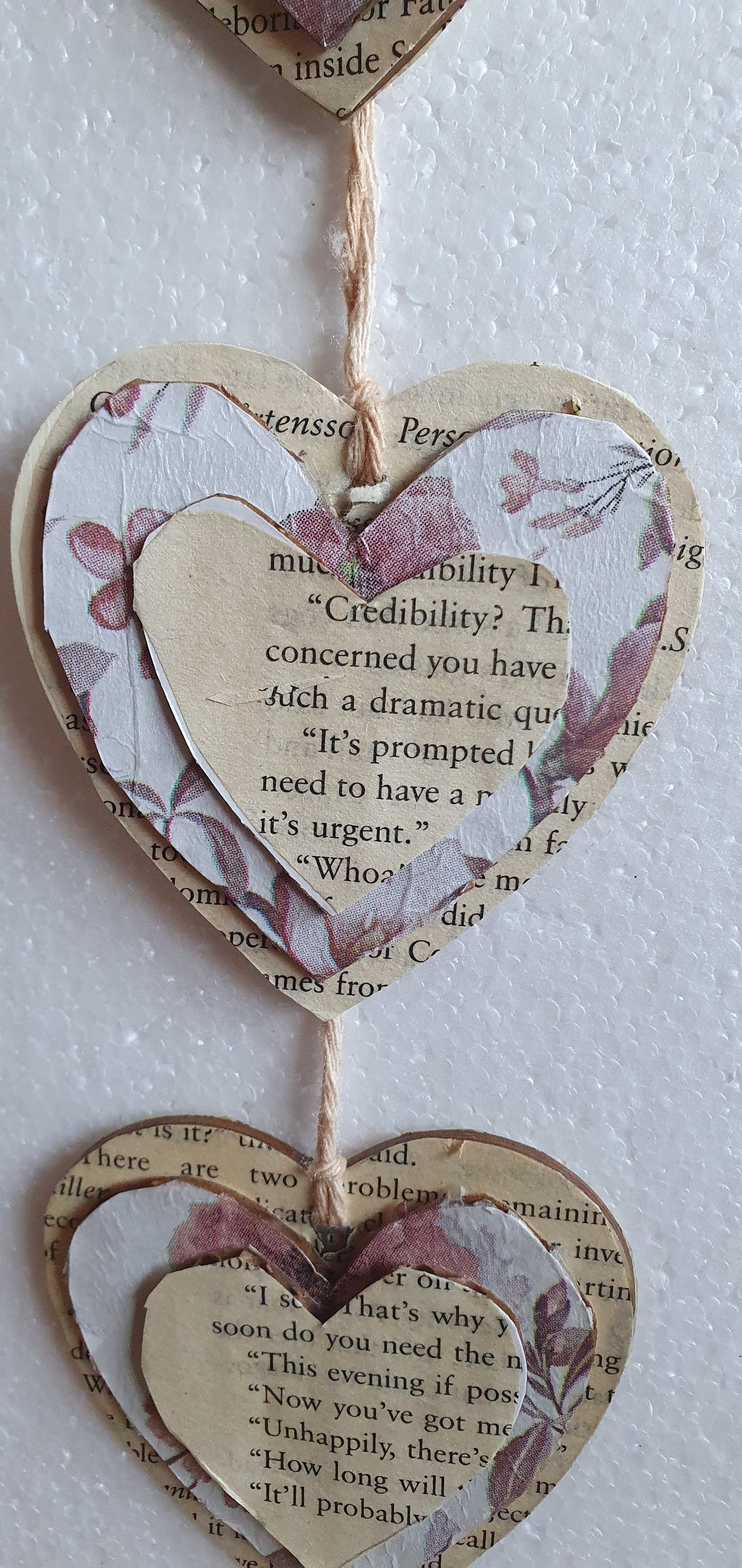 Decoupage Book Page Floral Hearts Wall Hanging Home Decor Gift