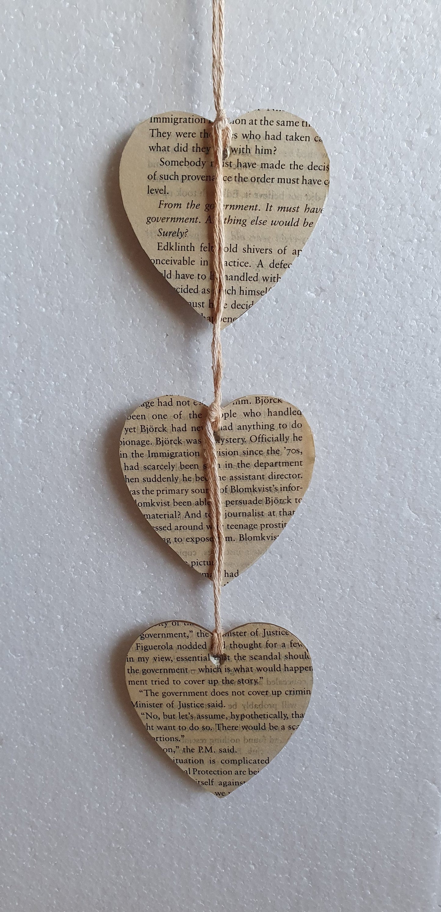 Decoupage Book Page Floral Hearts Wall Hanging Home Decor Gift