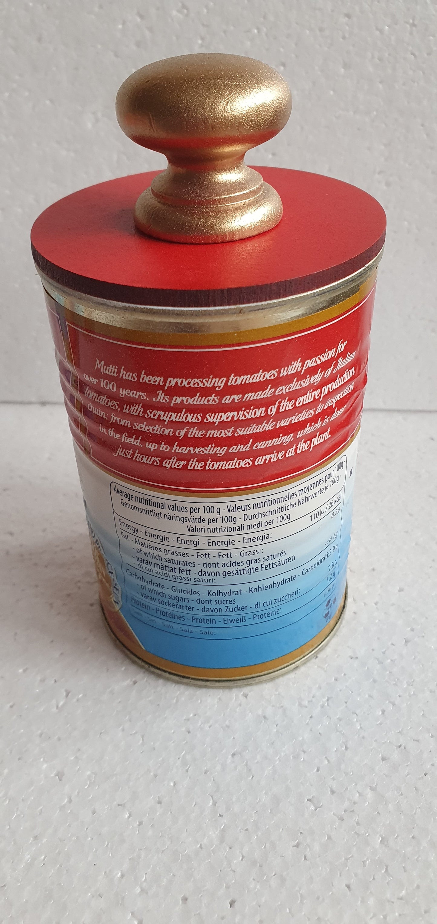 Upcycle Tin Can Storage Jar With Lid Italian Tomatoes Decoupage Home Decor Gift