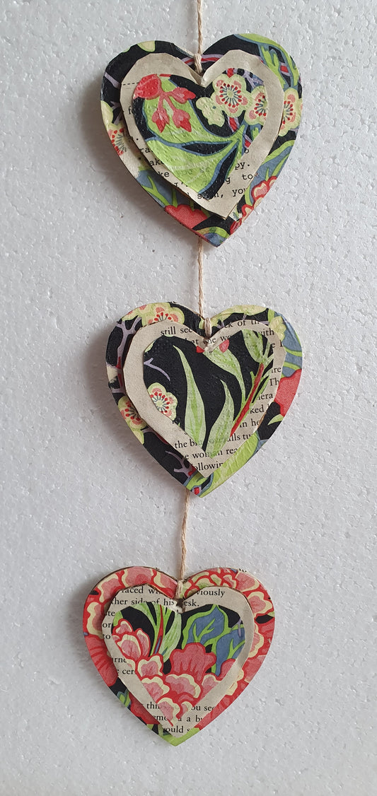 Decoupage Book Page Black Red Floral Hearts Wall Hanging Home Decor Gift